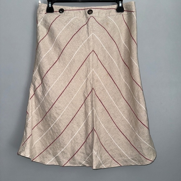 United Colors of Benetton Linen Blend Tan Striped Skirt Size 10 US - Picture 1 of 8